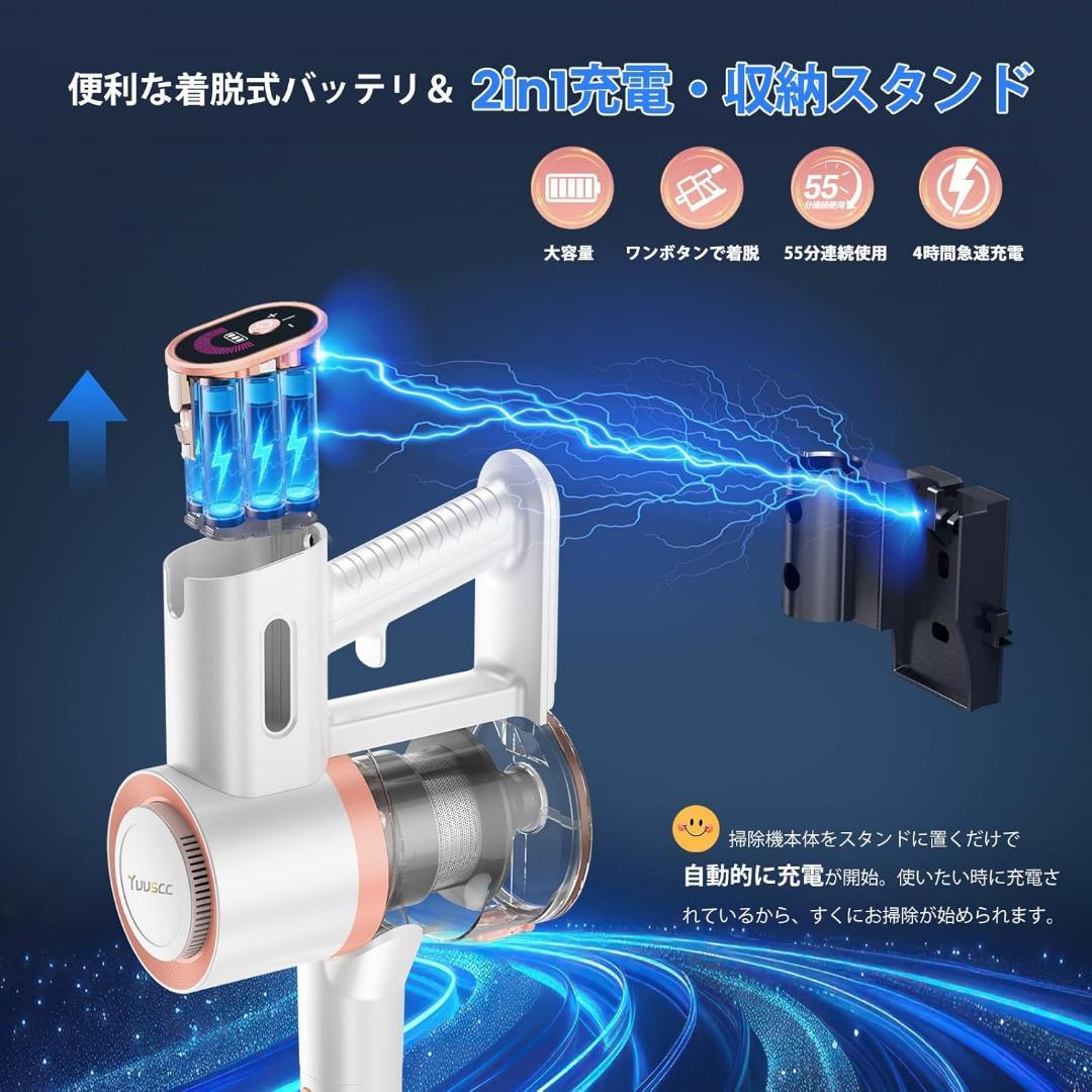 70Kpa超強力吸引 最軽量 掃除機 コードレス グリーンLEDライト