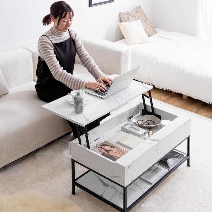 【幅80cm】昇降式テーブル 小さめ 昇降テーブル コンパクト【ブラウン】