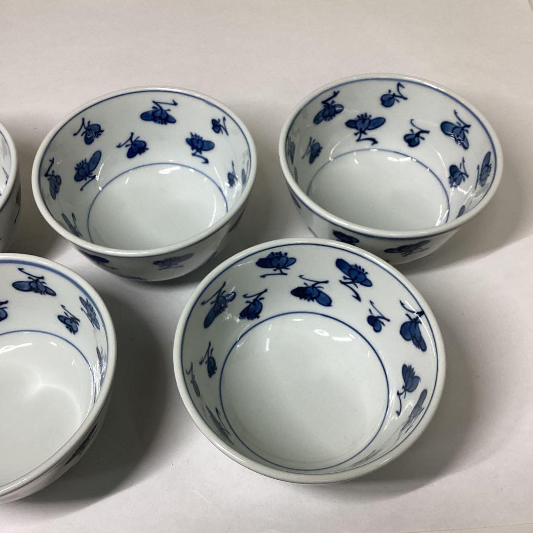 源右衛門窯　染付梅花飯椀五客（共箱）