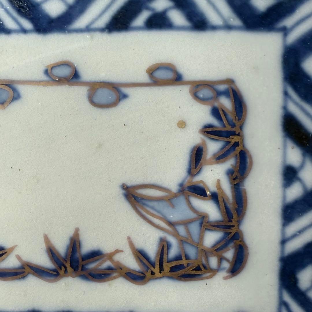 幕末〜明治時代　色絵草花文様長皿　四客　裏唐草文様　絢爛豪華　20.3cm