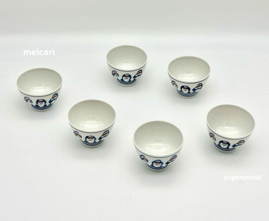 煎茶器　土山松泉造　染付着彩三猿図　煎茶碗　6客組　共箱　煎茶道具