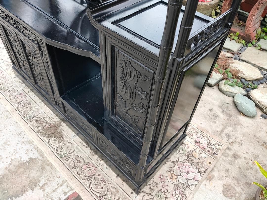 (送料設置込み) 高級茶棚☆飾り棚 ☆茶箪笥☆唐木☆収納棚☆透かし彫り☆無垢