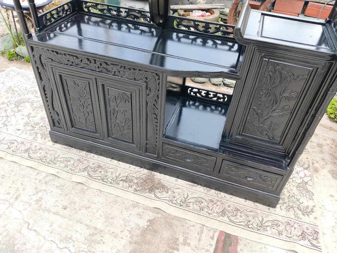 (送料設置込み) 高級茶棚☆飾り棚 ☆茶箪笥☆唐木☆収納棚☆透かし彫り☆無垢