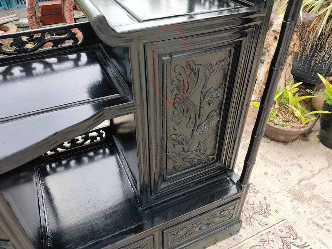 (送料設置込み) 高級茶棚☆飾り棚 ☆茶箪笥☆唐木☆収納棚☆透かし彫り☆無垢