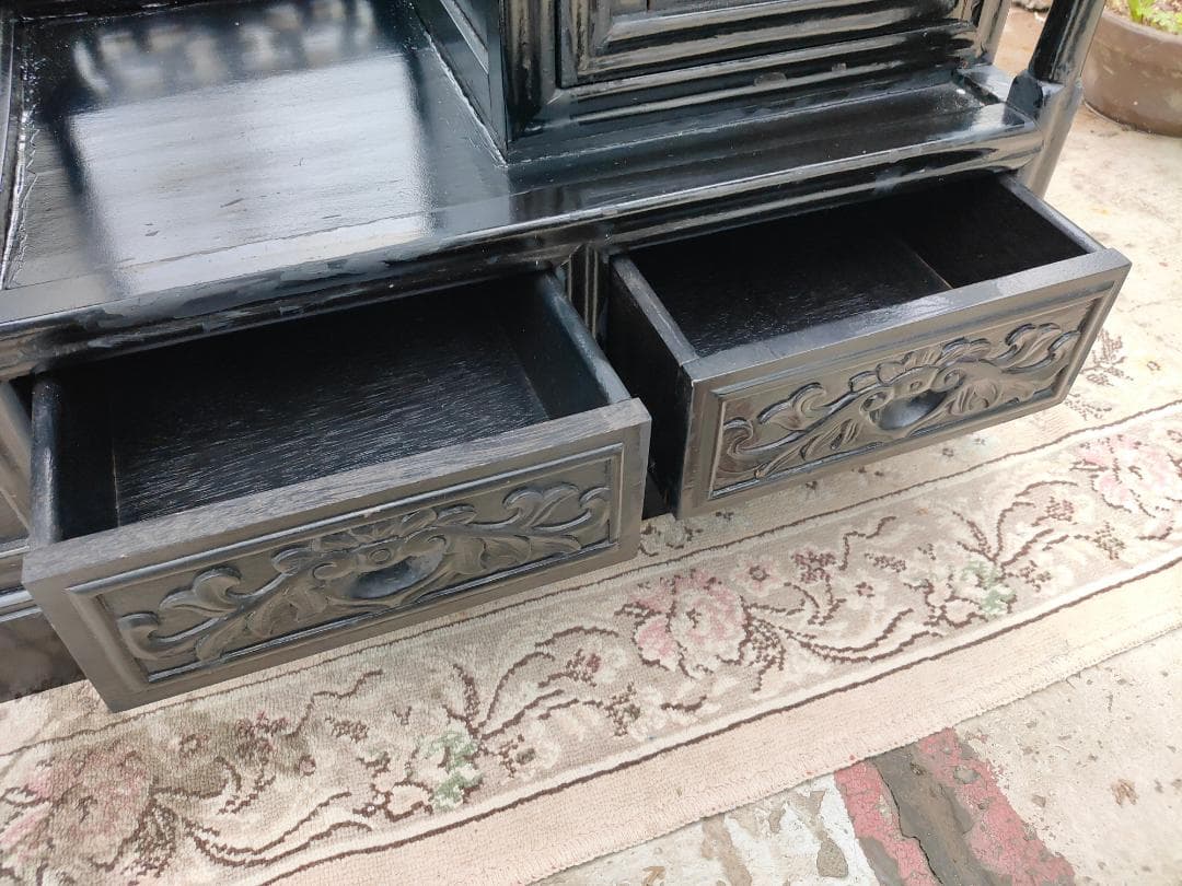 (送料設置込み) 高級茶棚☆飾り棚 ☆茶箪笥☆唐木☆収納棚☆透かし彫り☆無垢