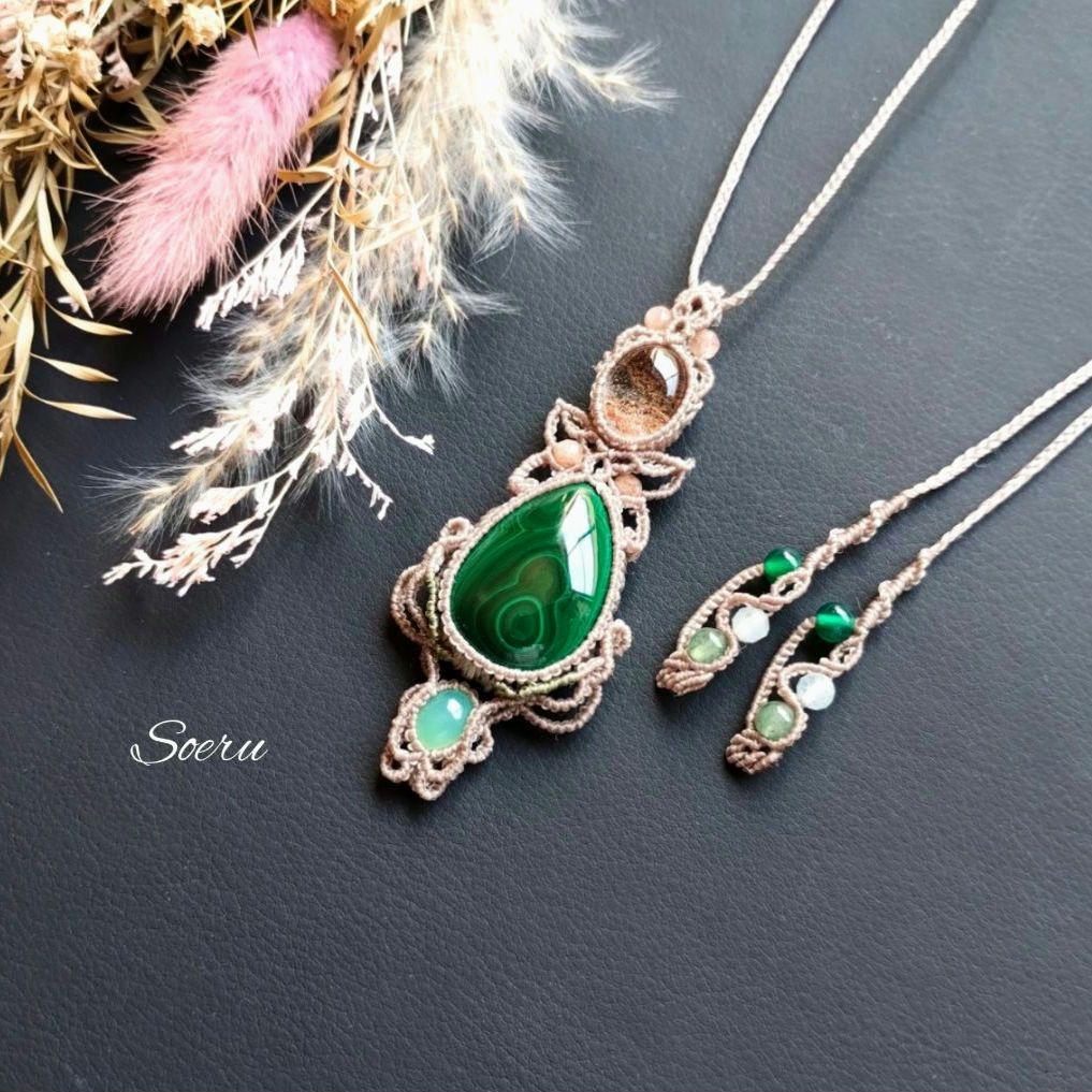 【ちーさん】マラカイト＆ガーデンクォーツのマクラメ編みネックレス他　天然石