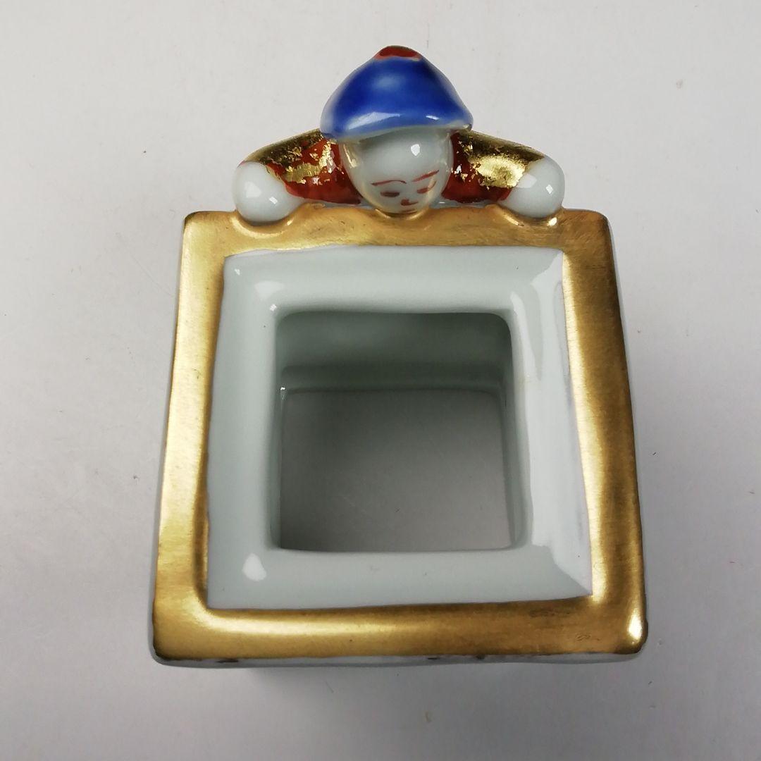 Ｗ５０　蓋置　『色絵　一閑人』『高野昭阿弥 造』　共箱　茶道具