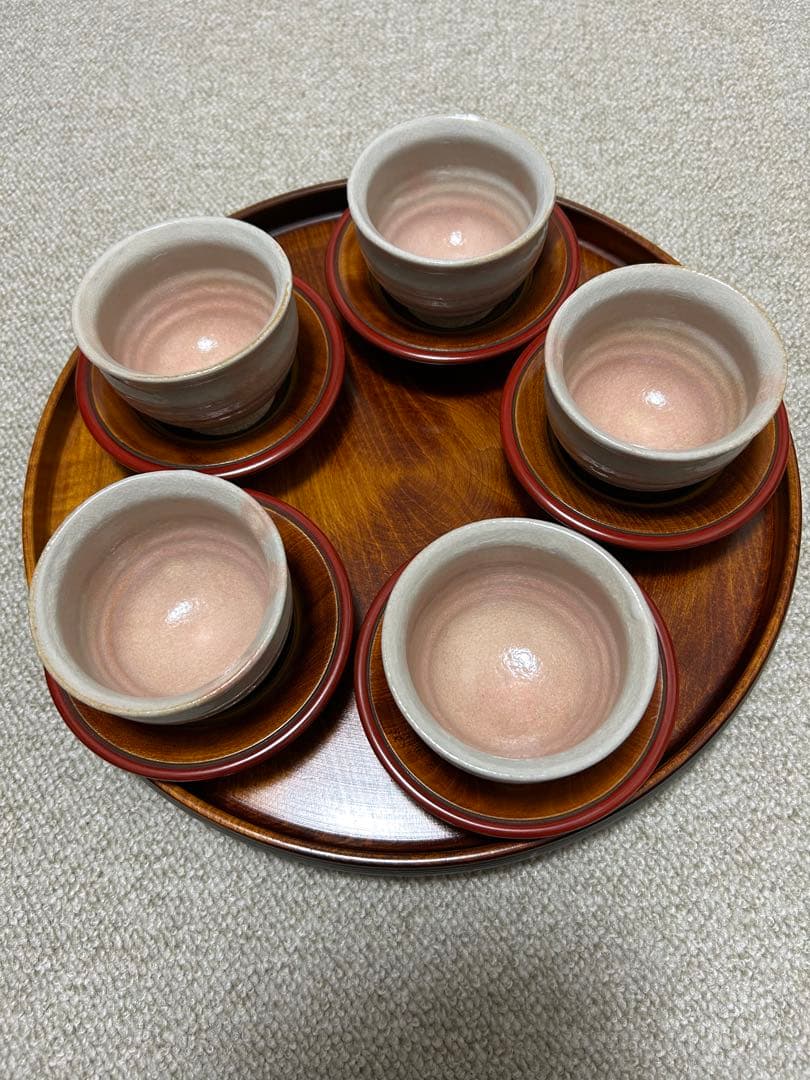 讃岐独楽塗　伝統工芸品33㎝➕茶たく5枚➕萩焼湯呑み