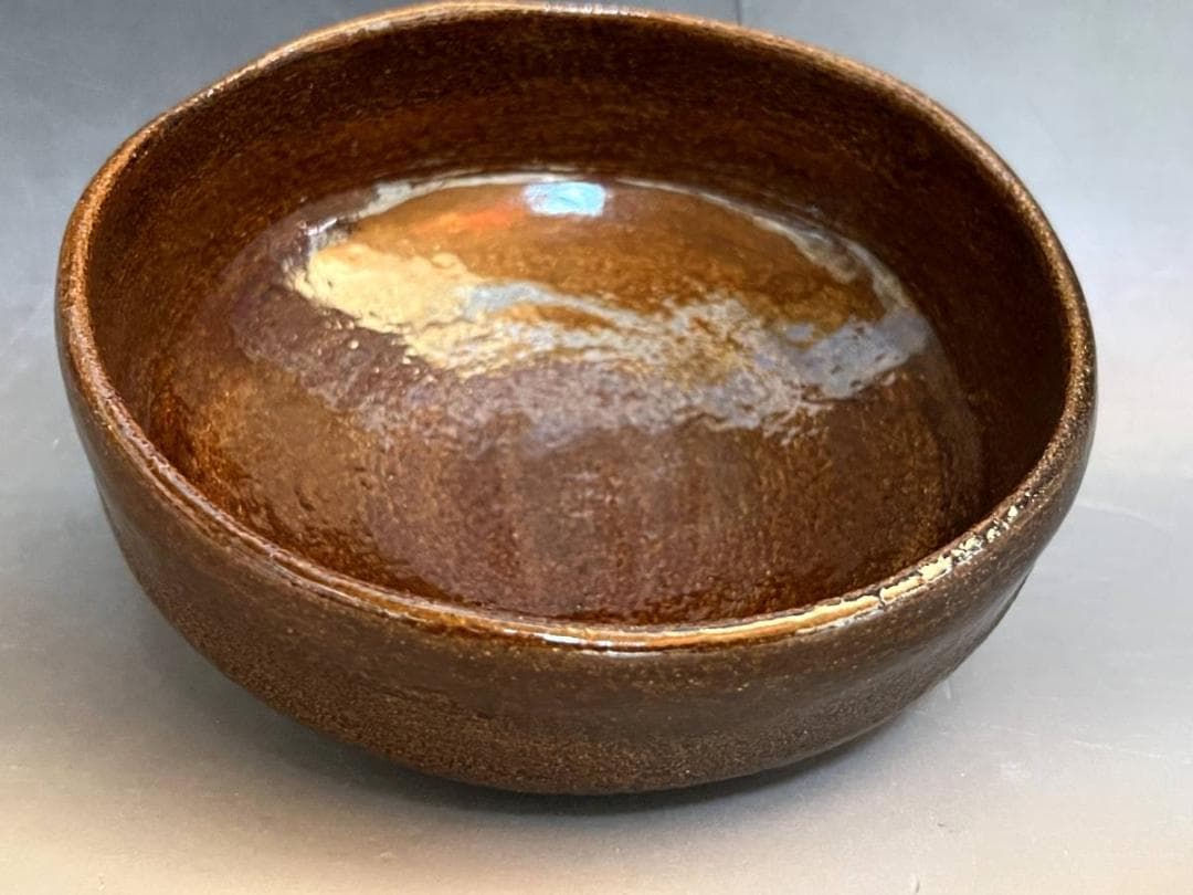 茶碗■大樋焼き【中村長阿弥】馬ダライ型平茶碗 茶釉 桐共箱 お茶道具 骨董品■