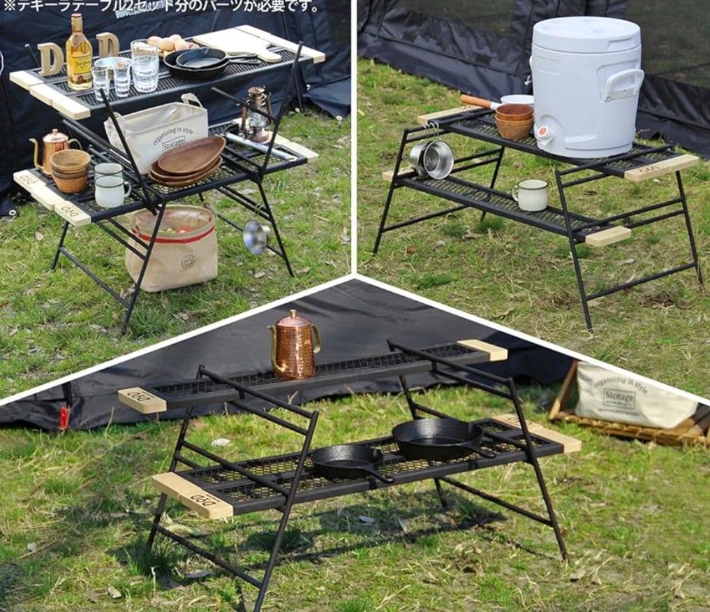 DOD テキーララック 3段セット メッシュ天板付 ブラック×ウッド＋専用バッグ