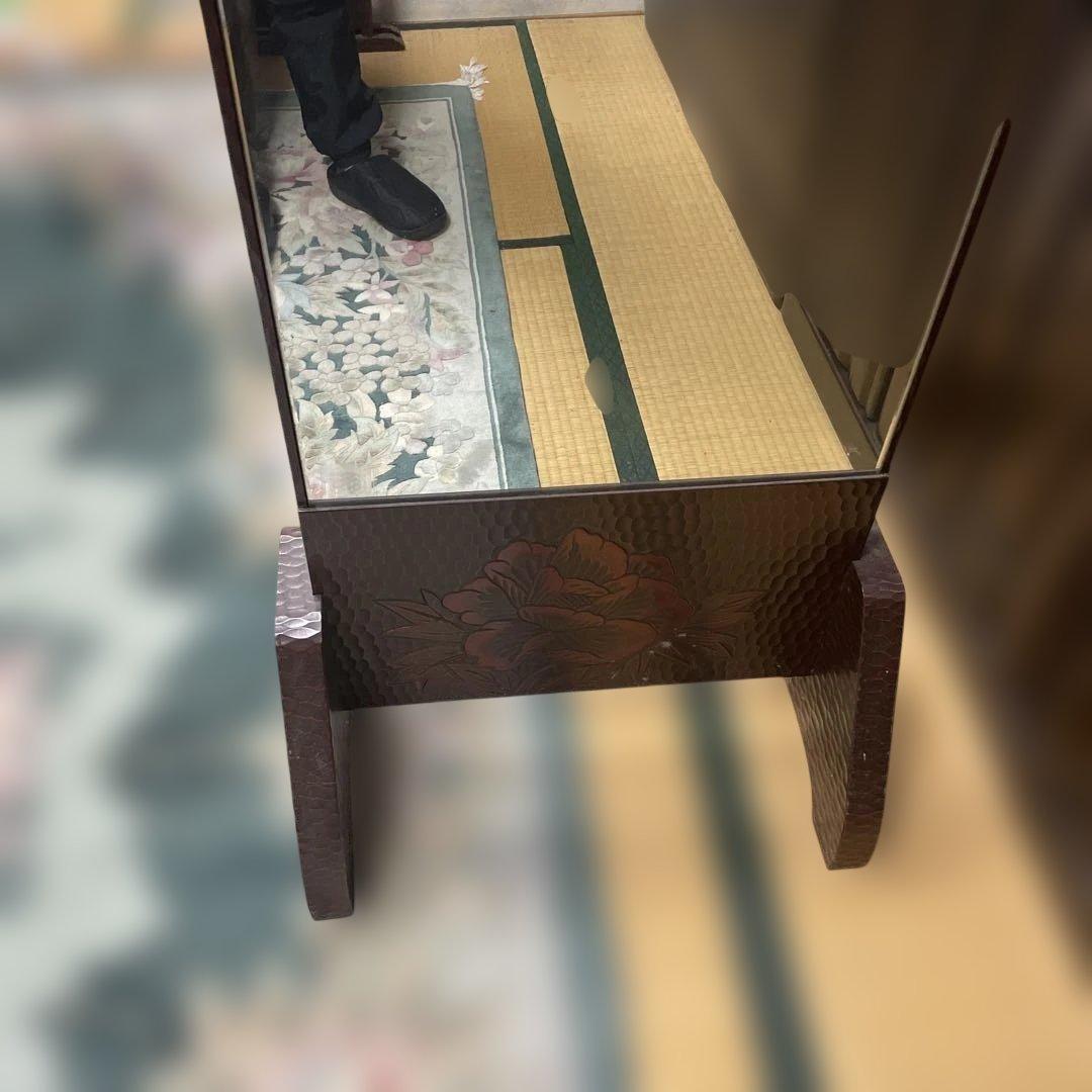 木製全身鏡 花柄彫刻 着物 和鏡 アンティーク 骨董品