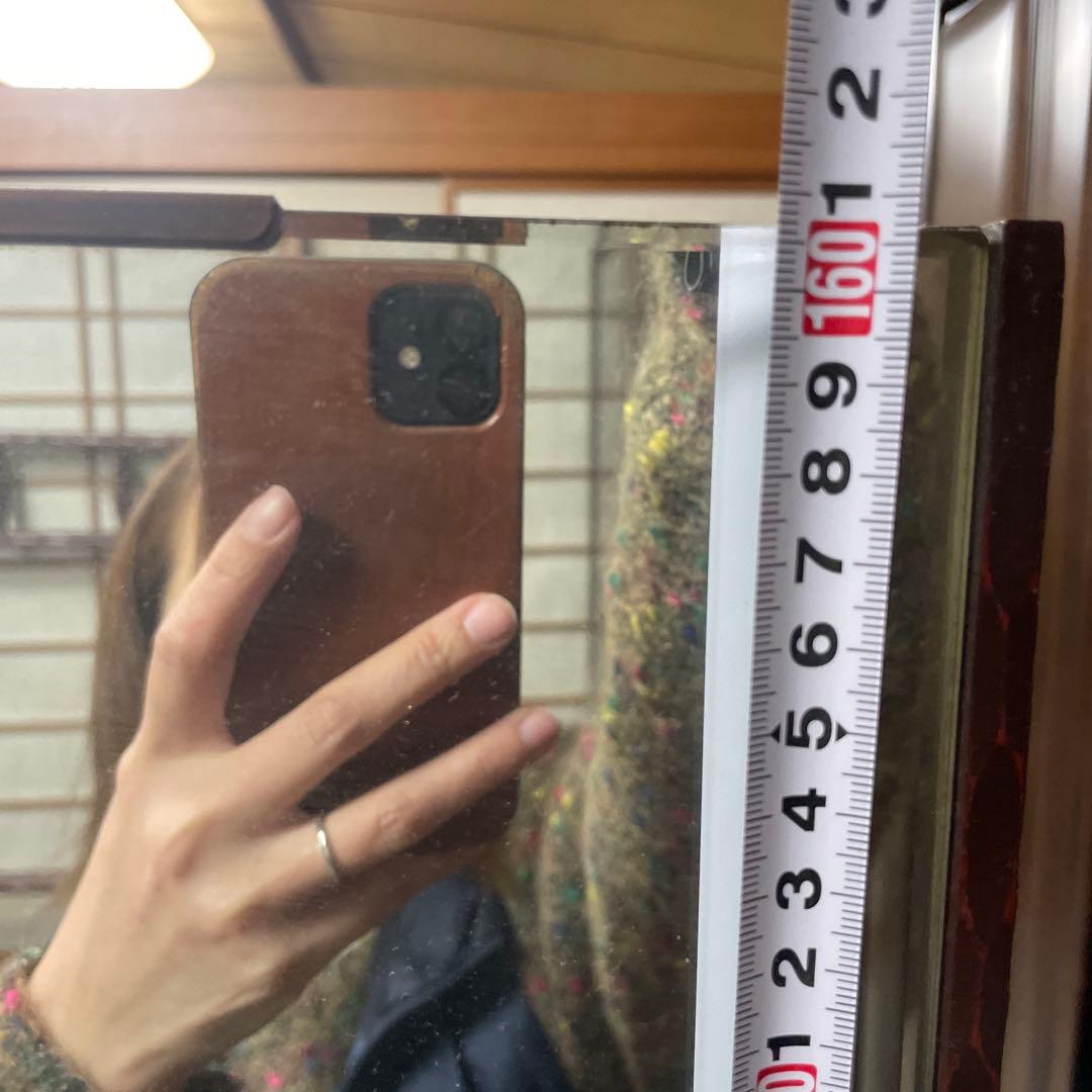 木製全身鏡 花柄彫刻 着物 和鏡 アンティーク 骨董品