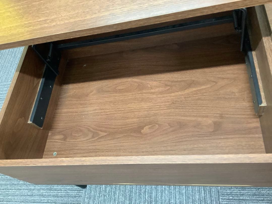 木製昇降テーブル デスクとテーブルの2way 引き出し+スライド収納付き