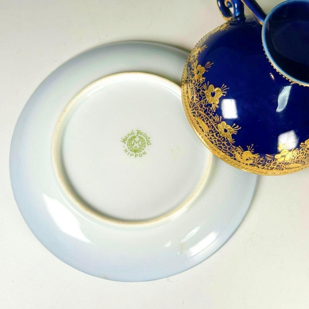 逸品■オールドノリタケ コバルト 金盛 レース装飾 ペディスタル カップソーサー