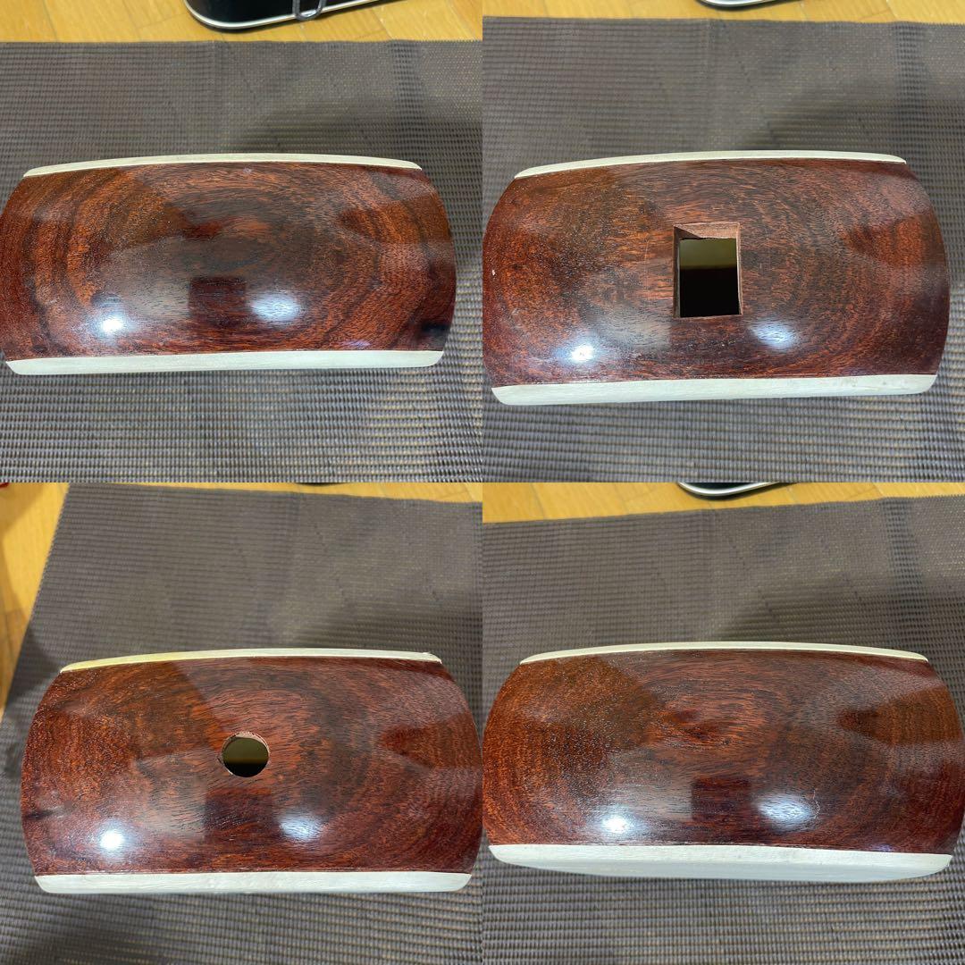 高級 三味線 二本溝 子持綾杉 和楽器 ケース付 紅木