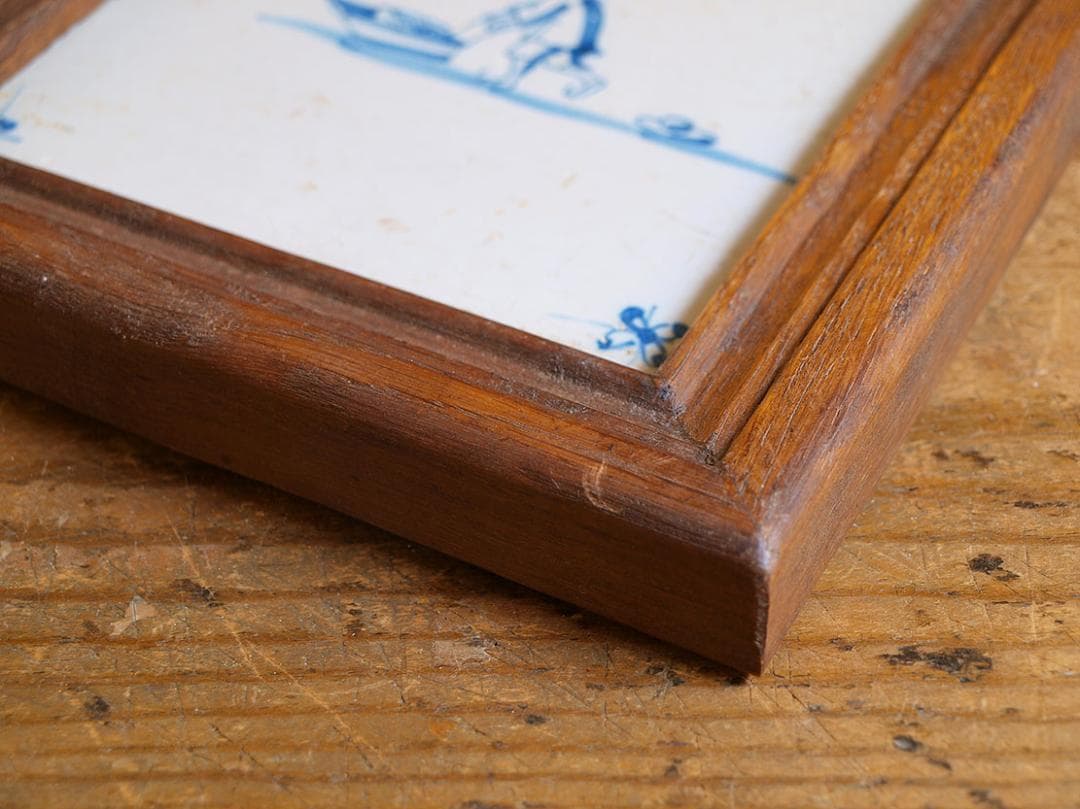 デルフトタイル そり遊び 何かを運ぶ人 帽子落ちてますよ 木製フレーム/J543