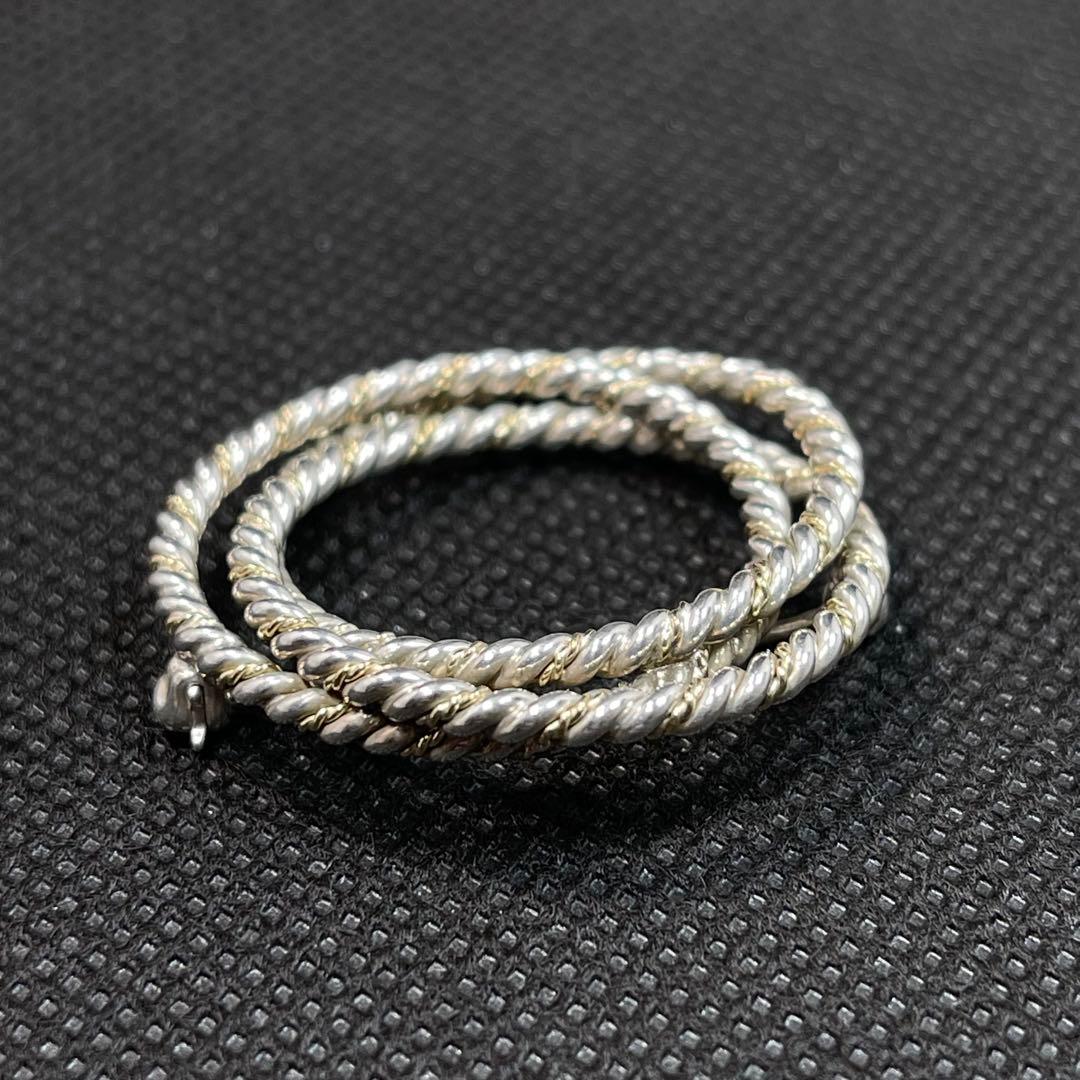 ティファニー　ブローチ　ツイスト　サークル　３連　18金　コンビ　#A-105