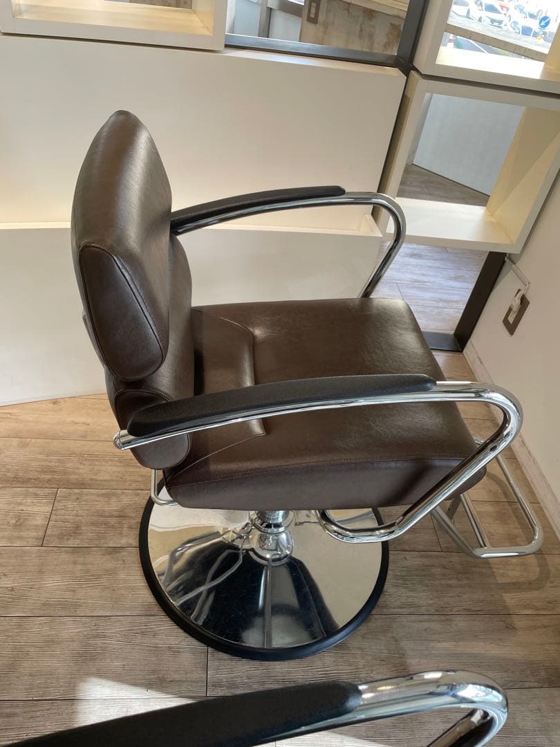 ブラウン 合成皮革 回転式美容椅子2個セット