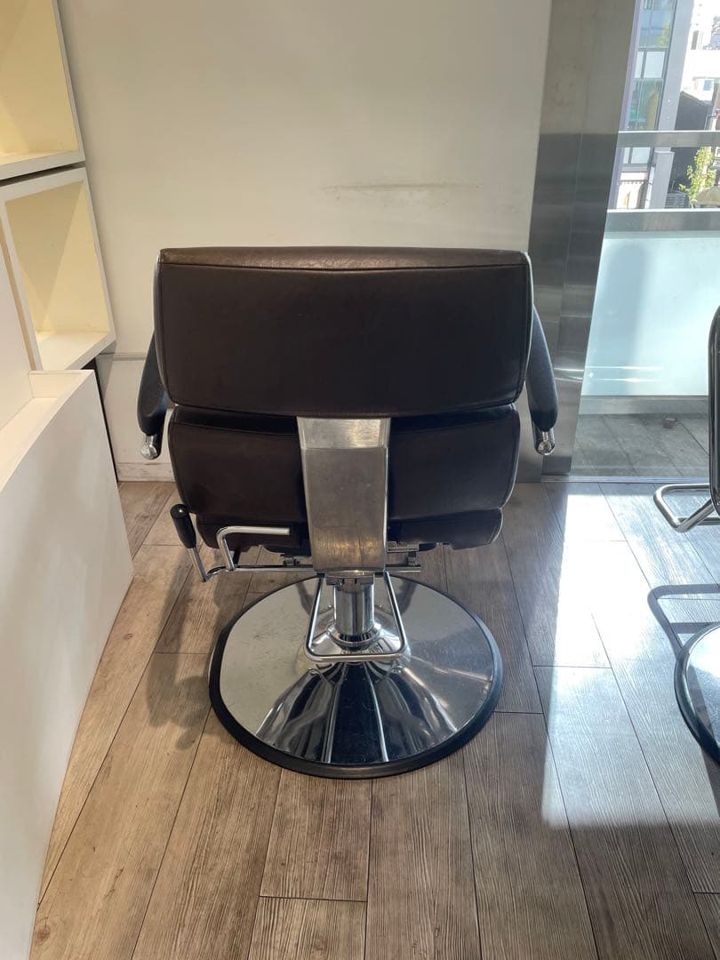 ブラウン 合成皮革 回転式美容椅子2個セット
