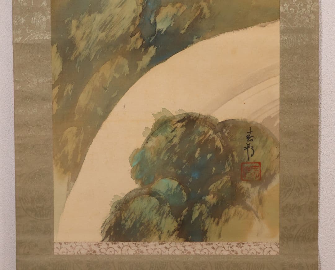 【模写】日本画 南部春邦 鳥 風景図 絹本 掛軸 彩色 明治大正 MB154