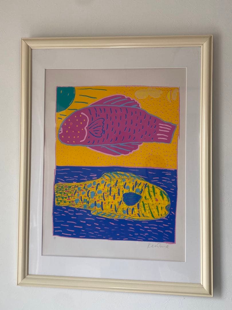 ケンドーン　サイン付き　シルクスクリーン　特注額縁付