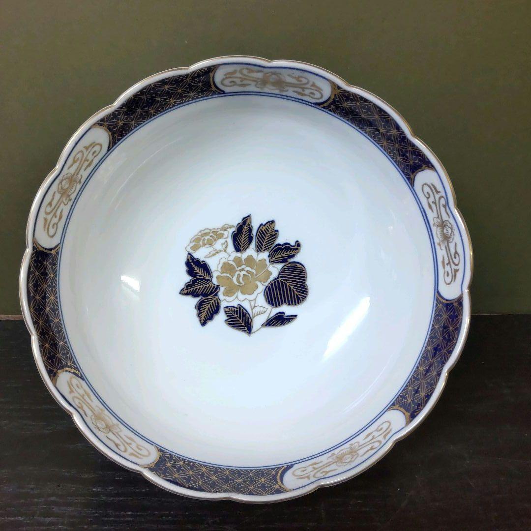 （813）✿有田焼★秀峰作★菊型花鳥絵深鉢★破魔オマケ付き★