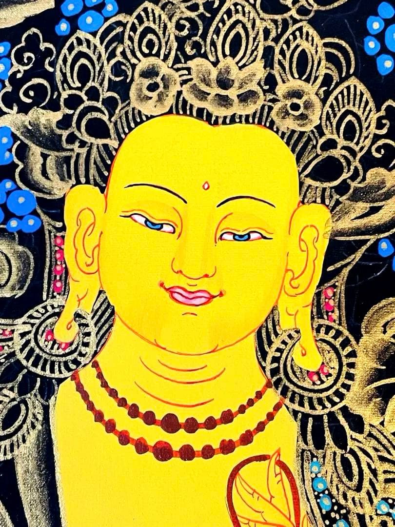 《手描き肉筆画》文殊菩薩 マンジュシュリー 文殊師利 タンカ 曼荼羅 仏画