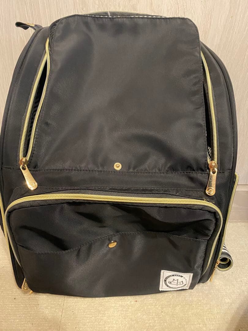 ペット用ナイロン製黒リュック・ストライプ内装