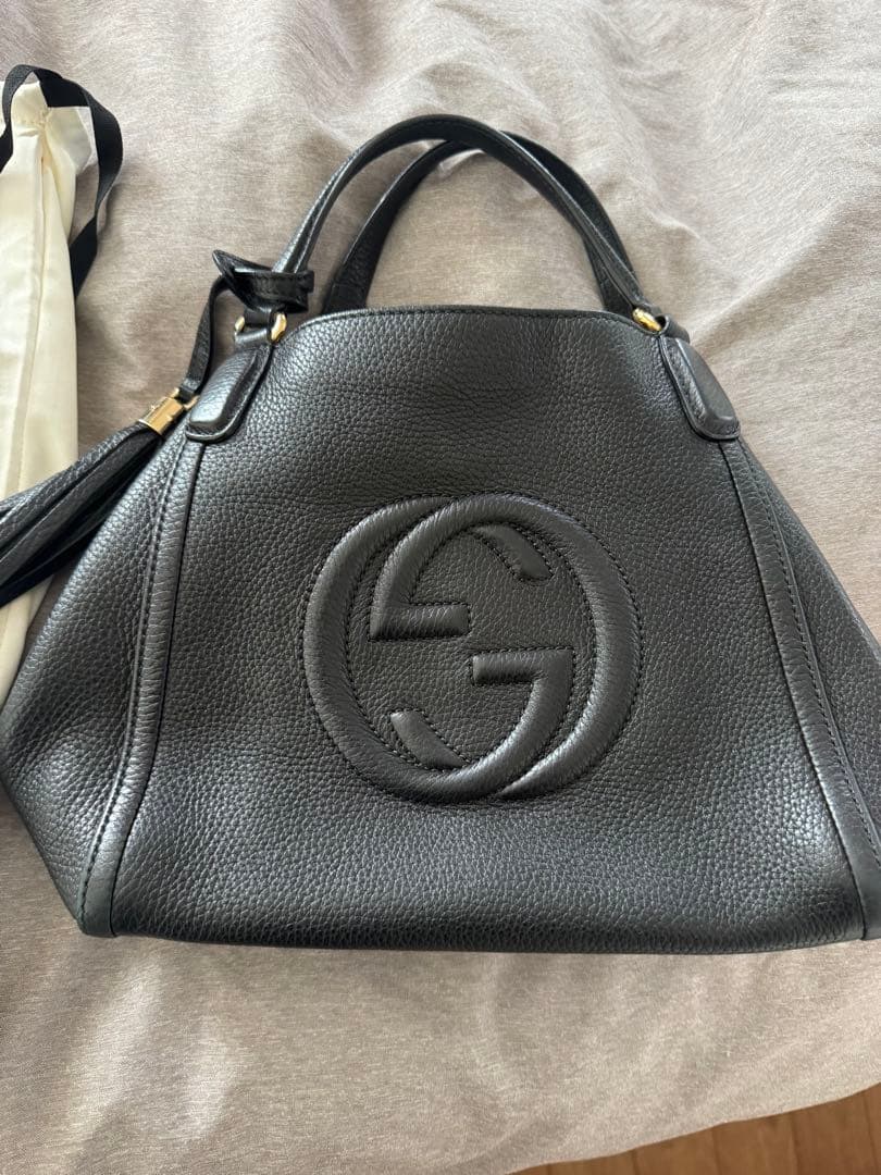 Gucci 黒 レザー ハンドバッグ 保存袋付き