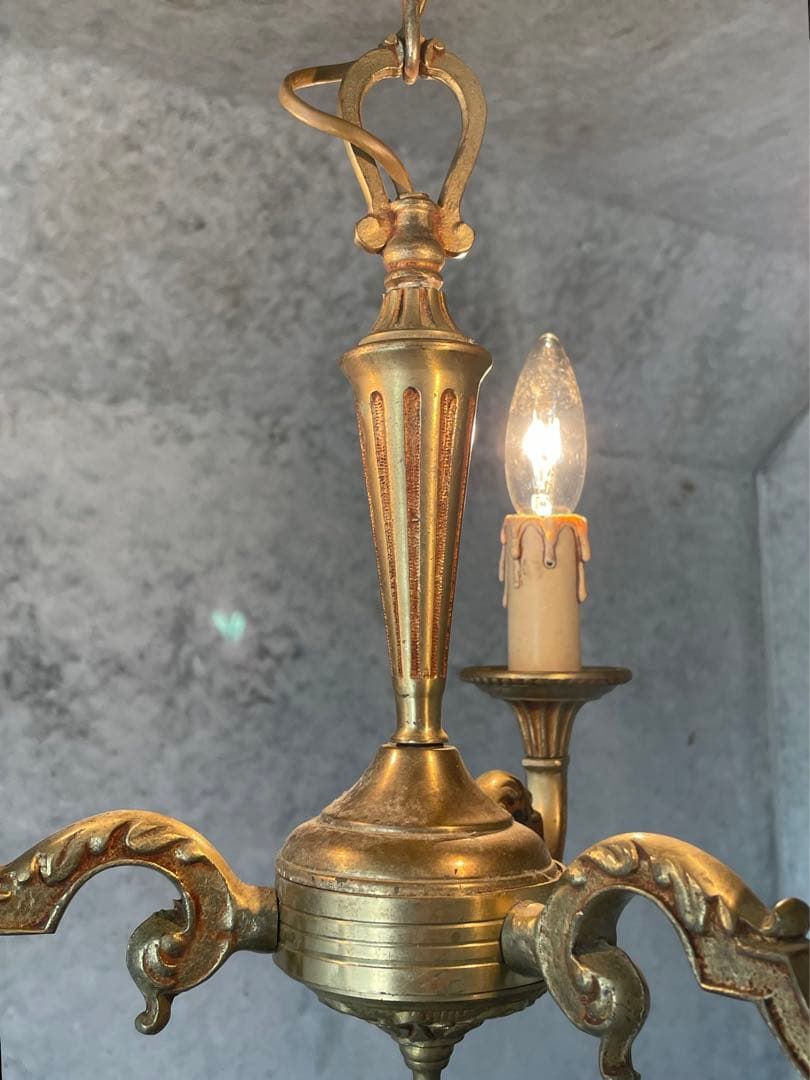 22. フランス アンティーク シャンデリア 3灯 キャンドル ライト 吊り下げ