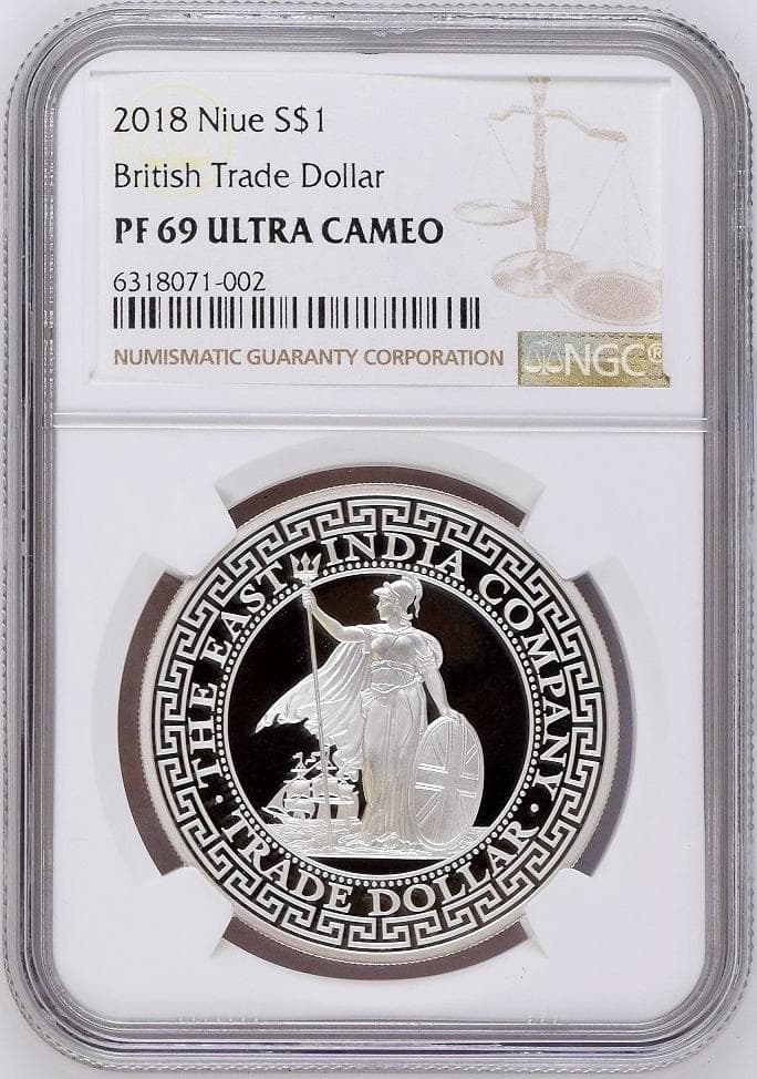 2018 イギリス トレードダラー 英国貿易ドル 1オンス銀貨 PF69UC