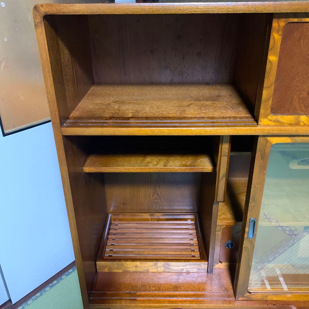 茶箪笥　和風収納棚 ガラス扉付き　アンティーク風　高さ約120㎝