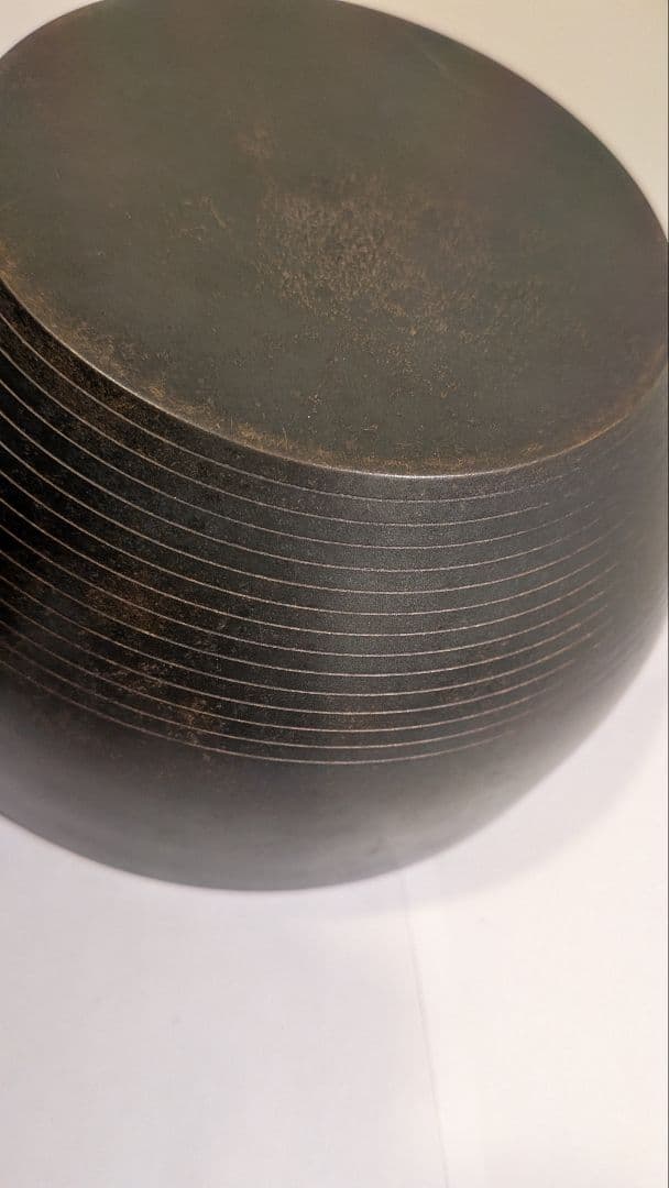 唐銅風炉師『福島宗秀』而妙斎好写　砂張筋建水　茶道具　共箱共布