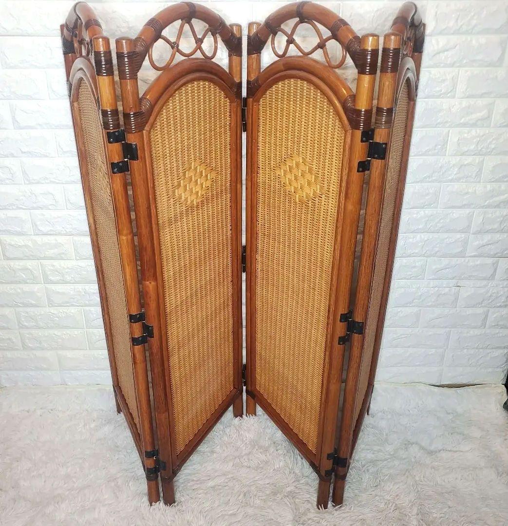 ラタン製アーチ型パーテーション 4パネル