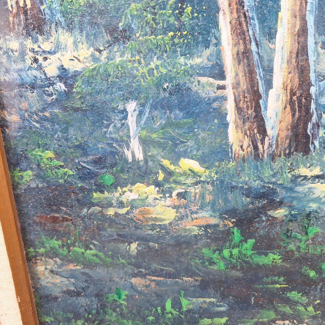 絵画　油絵　120cm×80cm　ヴィンテージ　レトロ　額　山、川のほとり