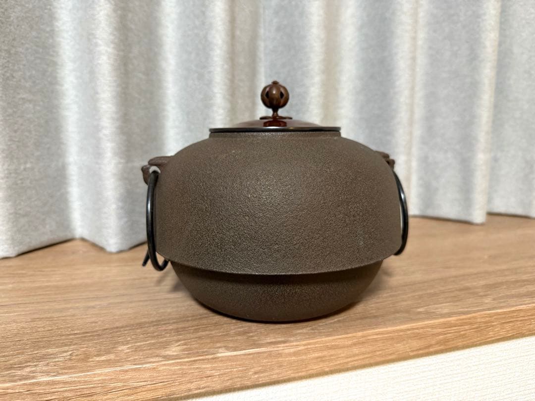 【茶道具】金森紹栄 唐銅鬼面風炉添丸釜 共箱・野々田式電熱器付 美品