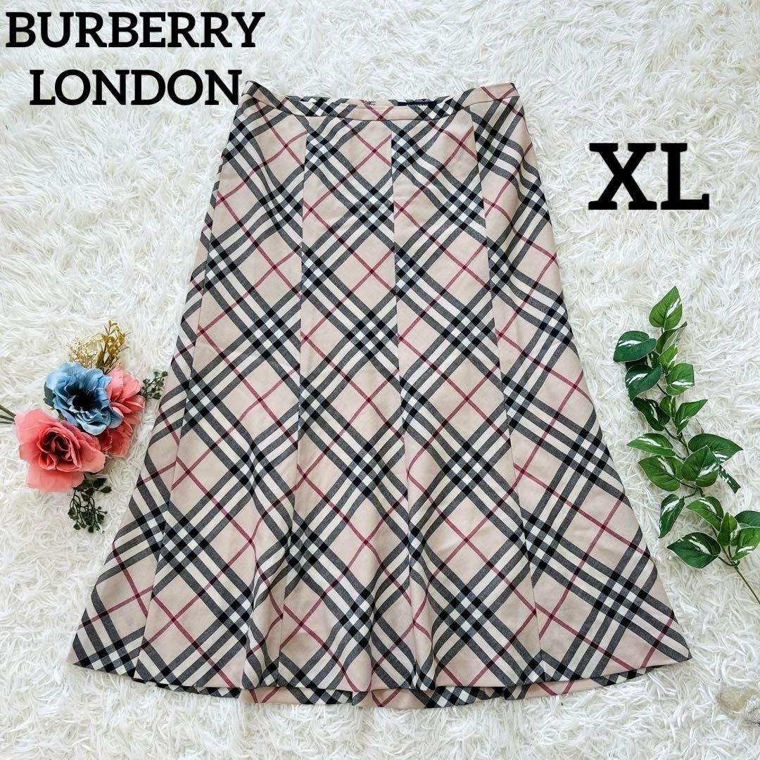 美品XL✨バーバリーロンドン　ノバチェックフレアスカート　メガチェック三陽商会