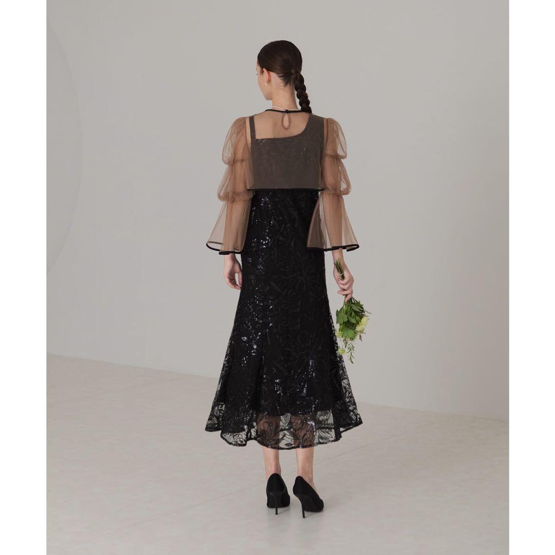 【LEJA】フレアスリーブボレロ花柄刺繍マーメイドドレスワンピース