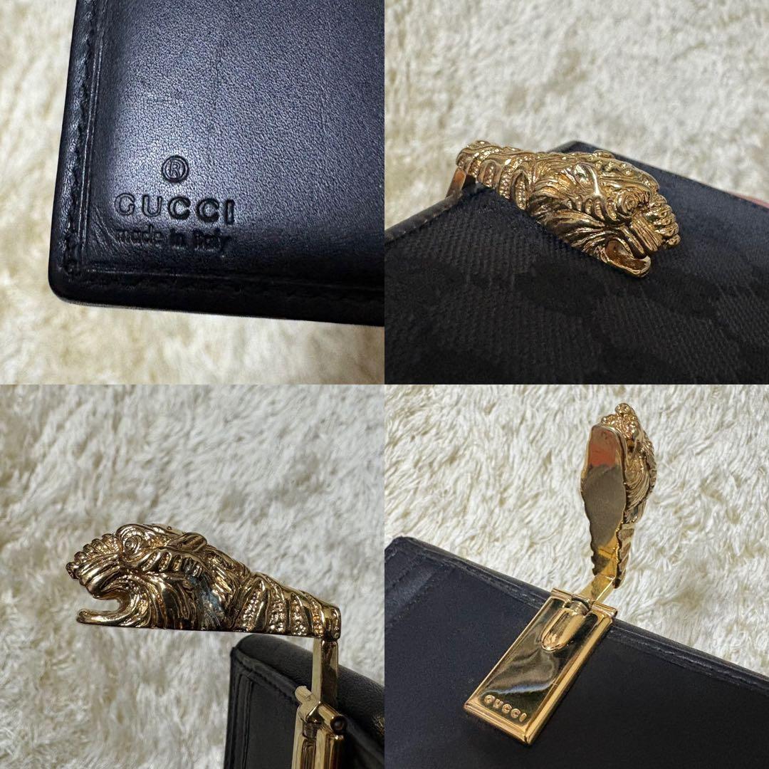 【希少】GUCCI グッチ　折り財布　GG柄　タイガーヘッド　ヴィンテージ