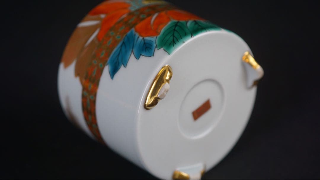 四代 上出喜山 九谷 極彩色鉄線文様 香炉 共箱 共布 保証品 茶道具