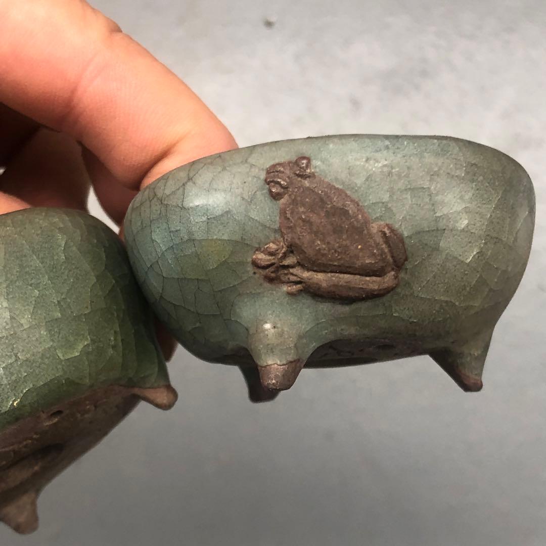 331.彫刻豆丸鉢2点 盆栽鉢 5.5*3cm