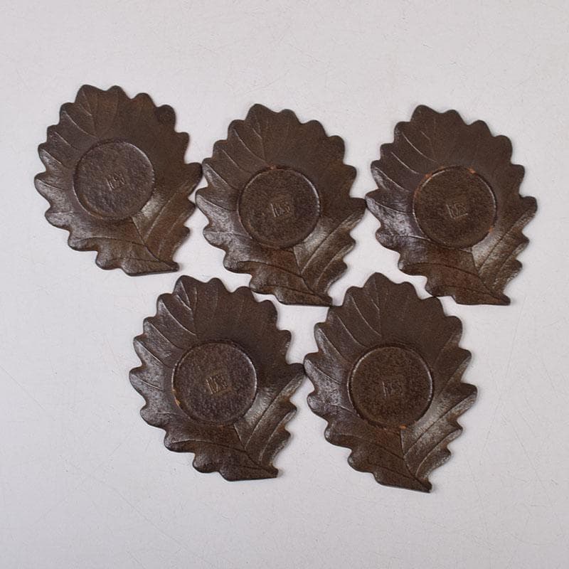 南部鉄器　釜師　鈴木盛久作　木の葉茶托　五客　共箱　V　R9095