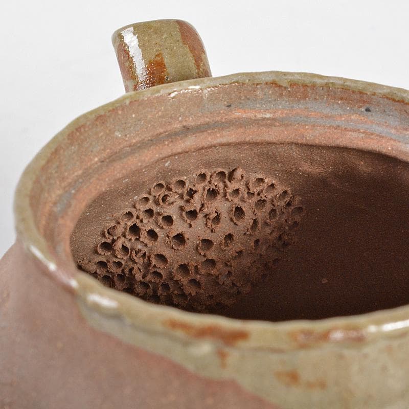 煎茶道具　萬古焼　古稀一光作　手捻　横手急須　茶壷　D　R5507