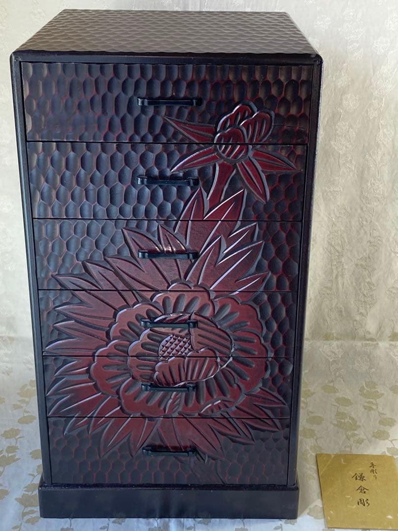 鎌倉彫り6段小箪笥　美品