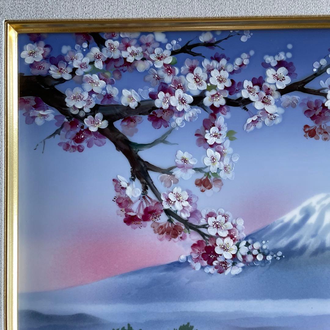 □美術品□桜に富士・陶板画□H.Bretscheider・01／25◇マイセン◇