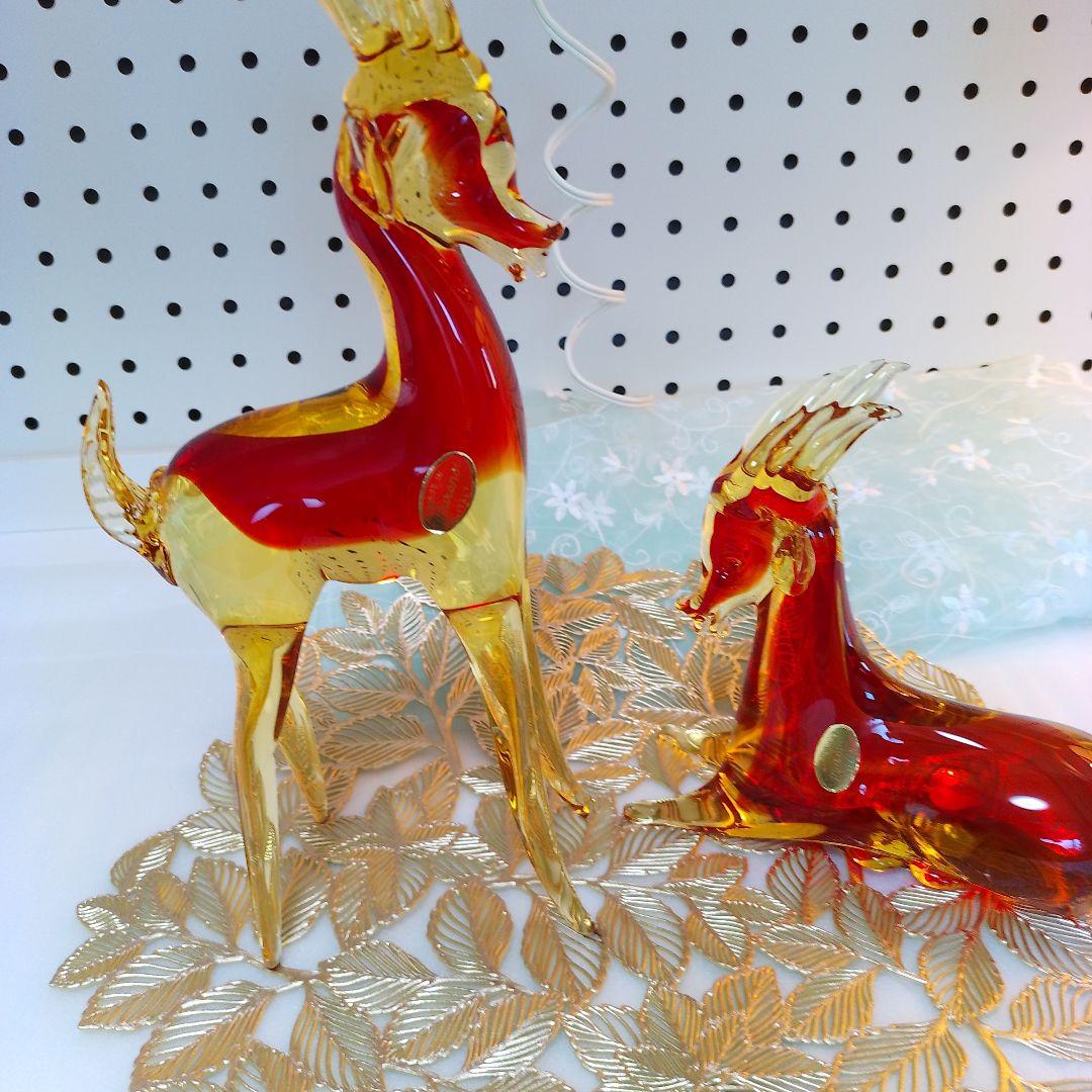 ムラーノベネチアンガラスお対 鹿の置物。