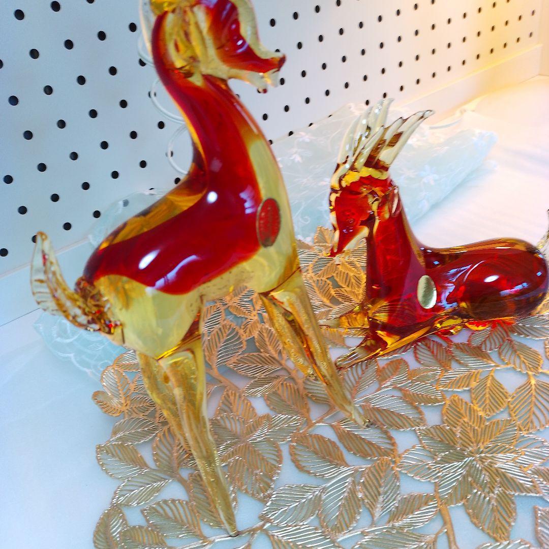 ムラーノベネチアンガラスお対 鹿の置物。