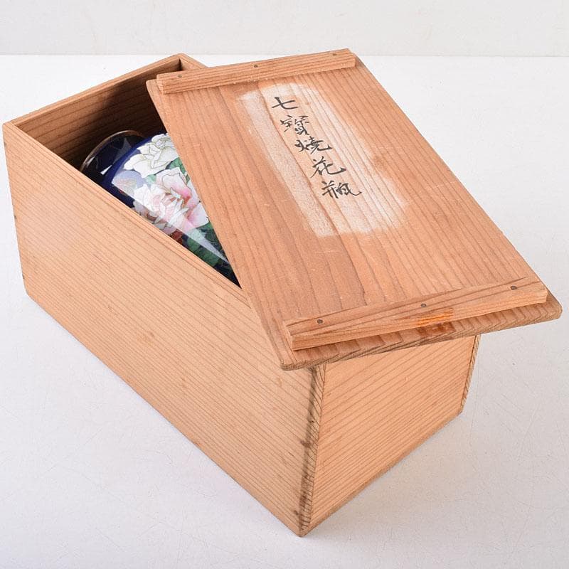 七宝焼　薔薇文　花瓶　唐木台付　時代箱　M　R9058