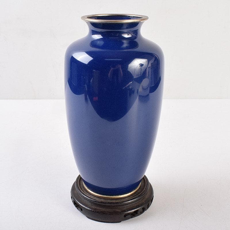 七宝焼　薔薇文　花瓶　唐木台付　時代箱　M　R9058