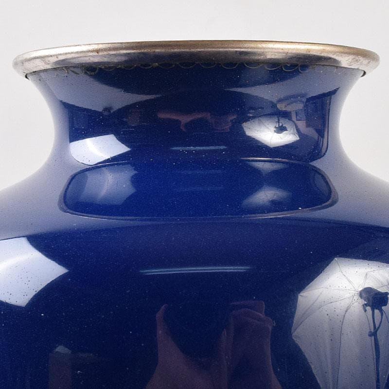 七宝焼　薔薇文　花瓶　唐木台付　時代箱　M　R9058